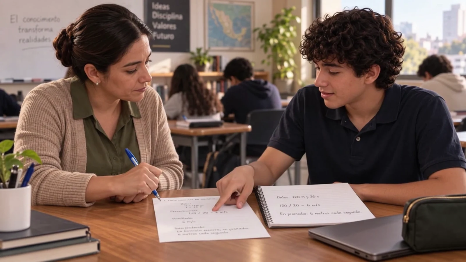 Escena del video promocional de CognaGO: docente y estudiante revisan una actividad
